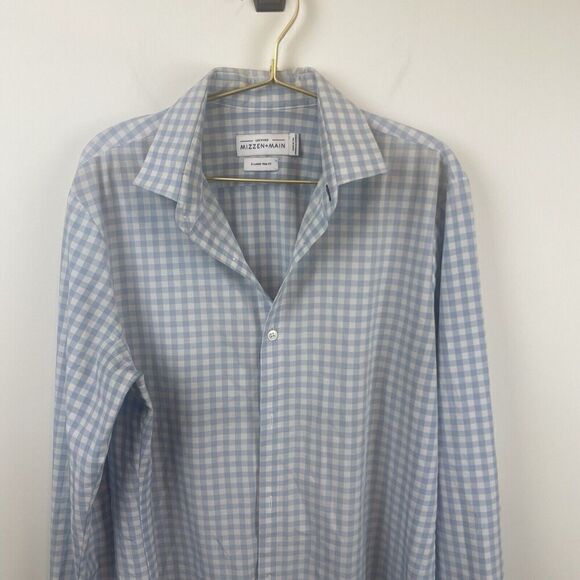 Mizzen + Main Leeward  Blue Gingham Plaid Button Up Shirt Size XL Trim Fit‎ - Picture 6 of 8